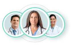 Three licensed healthcare professionals in circular frames